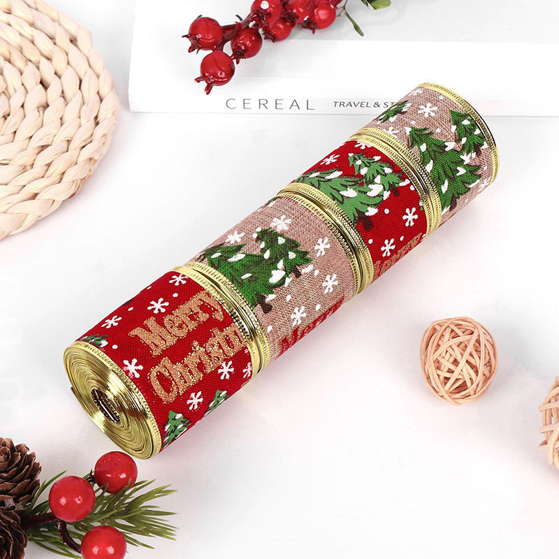 クリスマスの蝶々のリボンクリスマスツリーの縁取りは麻の拷問をまねて祝日の装飾品のリボンを持ちます。|undefined