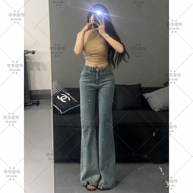 重工设计烫钻高腰微喇牛仔裤女2025年秋季新款不贴腿显瘦喇叭裤|undefined