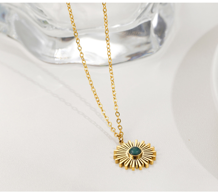 Fashion Solid Color Titanium Steel Pendant Necklace Plating Inlay Turquoise Stainless Steel Necklaces_colorza_2