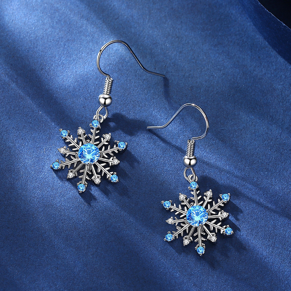 Simple Fashion Blue Zircon Snowflake Earrings Necklace Set display picture 3