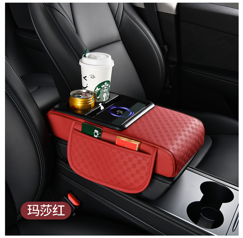 15W Wireless Charging Car Armrest Box Pad Storage Multifunctional Heightening Pad with Integrated Wireless Fast Charging for Mobile Phones