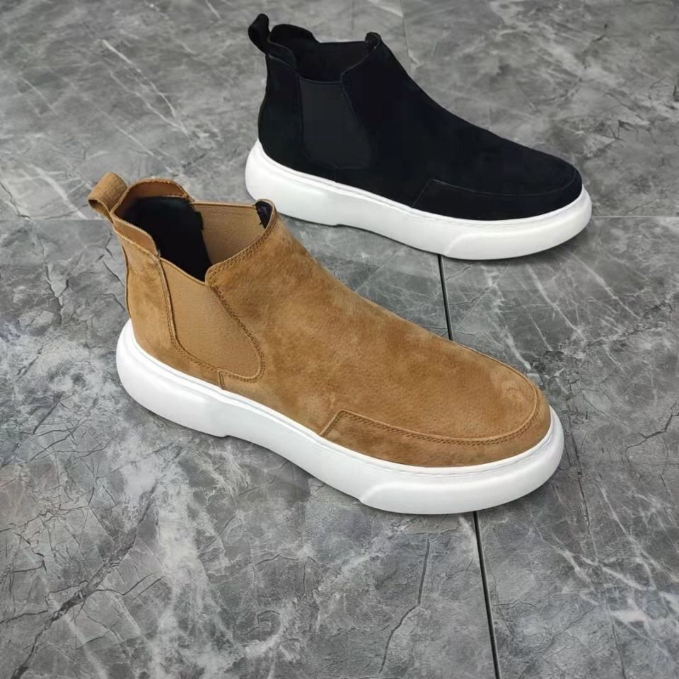 Drop shipping high-top shoes for men, trendy shoes, thick-soled casual sneakers, versatile slip-on shoes for young men_voghion.com