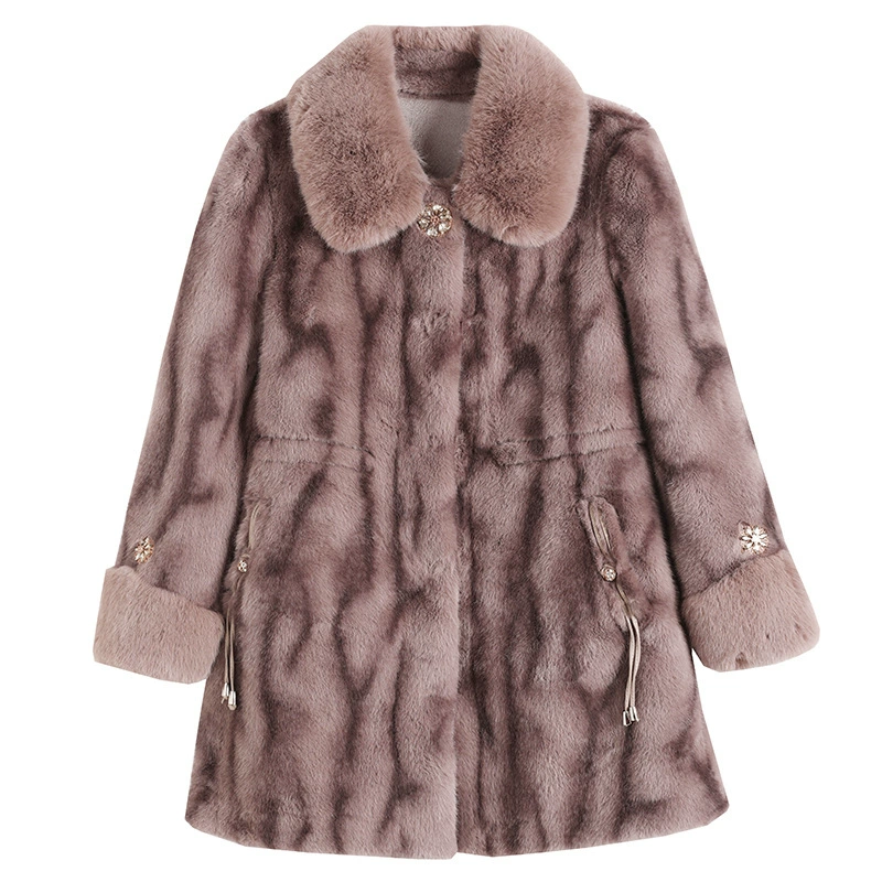 Која Яйин мам pretending to be autumn and winter imitation mink velvet coats, pure colors, loose warmth, compound artificial fur middle -aged and elderly women's clothing