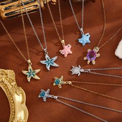 夏季沙滩风不锈钢项链铜微镶贝壳海星项链海洋度假锁骨链饰品批发