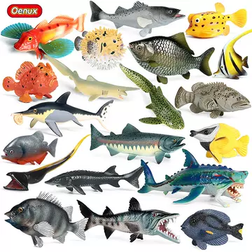 Children's simulation animal model: marine freshwater fish, salmon, piranha, tuna, perch, flying fish, jellyfish toy - ShopShipShake