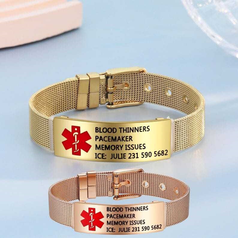 Amazon Cross-Border Engraved Medical ID Bracelet Stainless Steel Allergy Alert Medical Bracelet