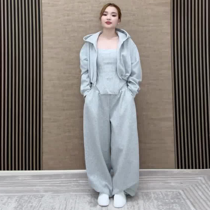2025 Autumn European and American Amazon Cross-Border Foreign Trade Women's New Sportswear Fashion Simple and Modest Loose Three-Piece Set