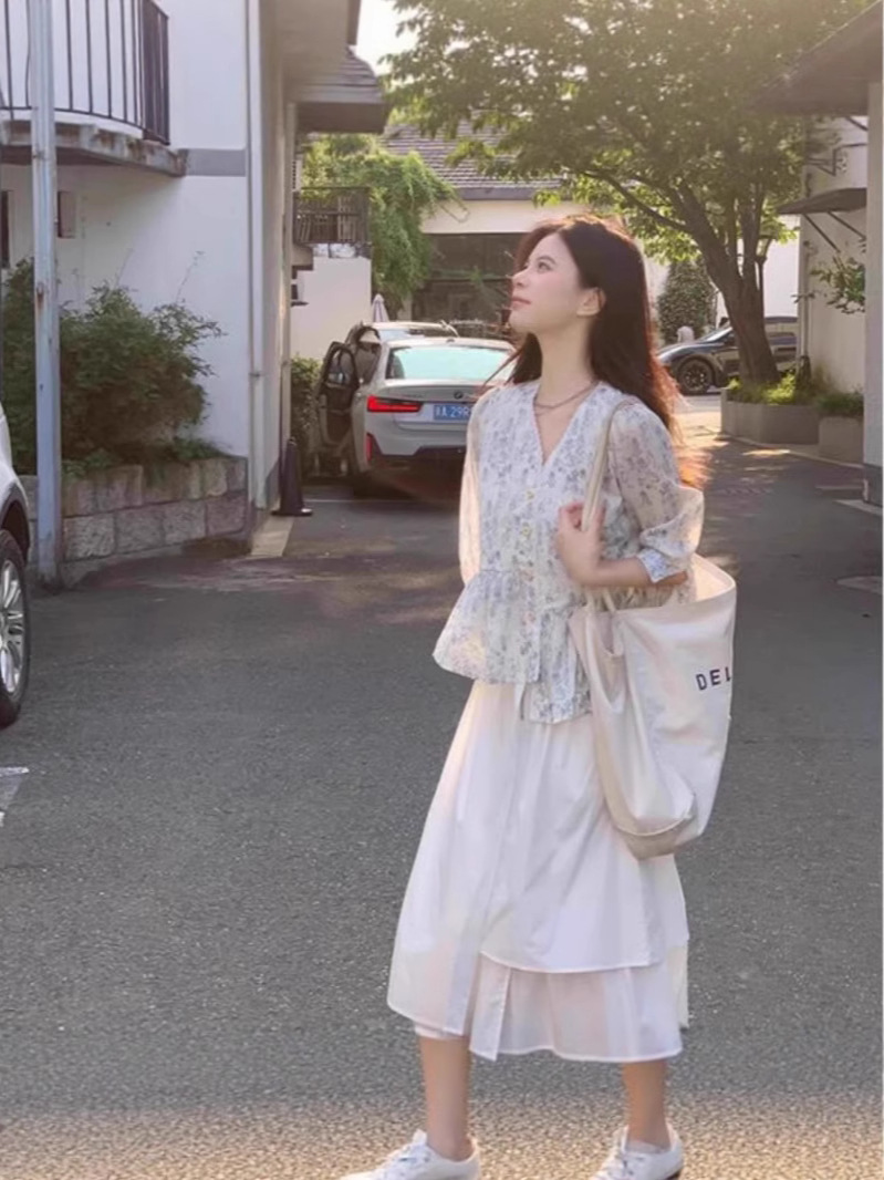 Áo sơ mi búp bê voan hoa mùa hè kiểu Pháp giảm béo dành cho nữ — Hoa bị gãy