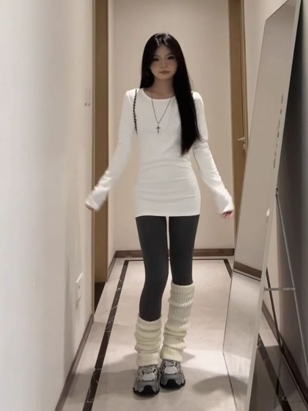 2025新款春秋冬季德绒白色长袖T恤女内搭外穿打底衫修身辣妹上衣|undefined