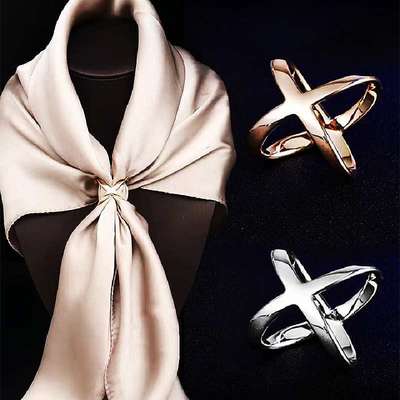 Silk scarf buckle ring two -match simple X -shaped small square…
