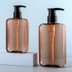 スポット 200ml300ml 角型茶色プッシュ式ケアボトル詰め替えプラスチックシャンプーシャワージェルボトル PETG