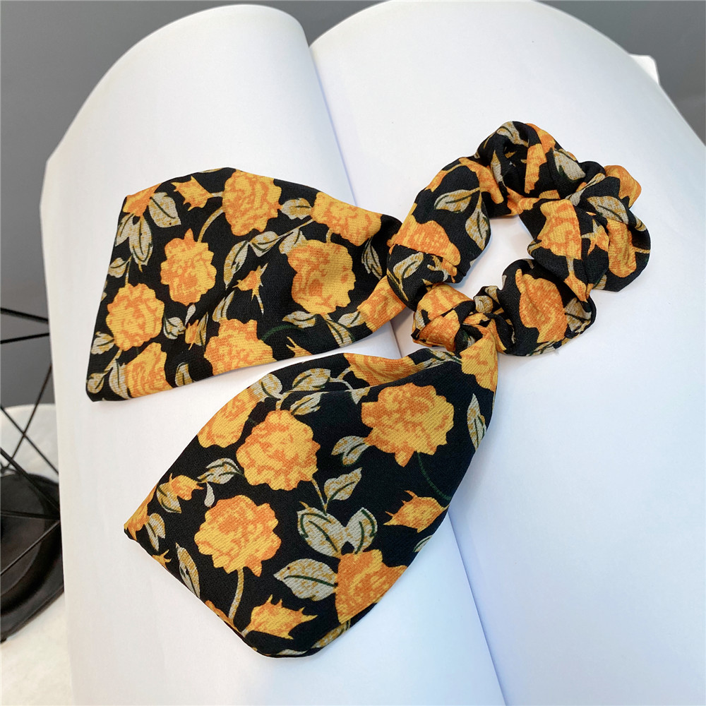 Fashion Floral Bunny Ears Long Ribbon Pleated Hair Scrunchies display picture 8