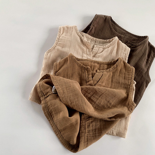 Cotton sand sleeveless vest ~ 2024 summer new style thin breathable waistcoat for boys and girls, Korean style children's trendy children's clothing