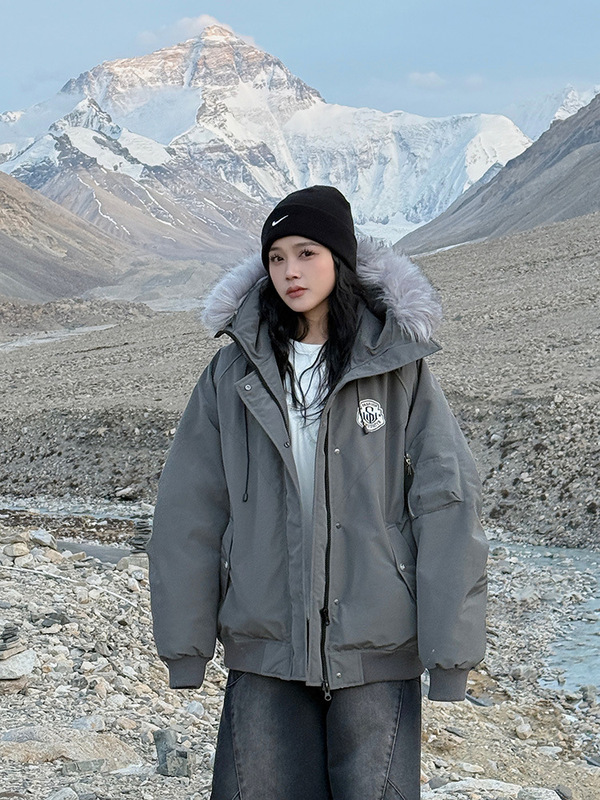 韩版毛领工装棉服女短款2025冬季新款宽松随搭小个子bf面包服外套|undefined