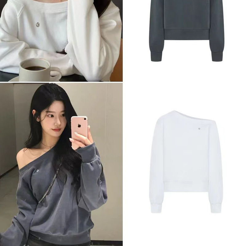 Special Offer In-Stock Items: Xu Yan's Same Style Korean Designer Trendy Brand Sweatshirt, One-Shoulder Korean Style, Loose Fit