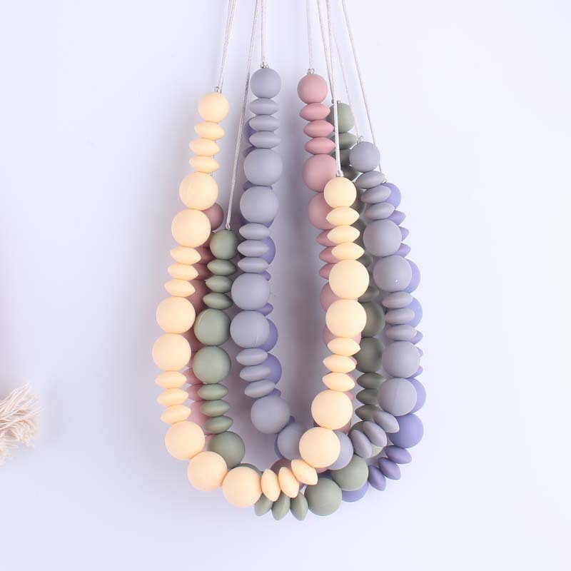 Nuevo bebé molar silicona mordedor collar masticable colgante creativo DIY cuentas redondas espaciador cuentas collar de cuentas