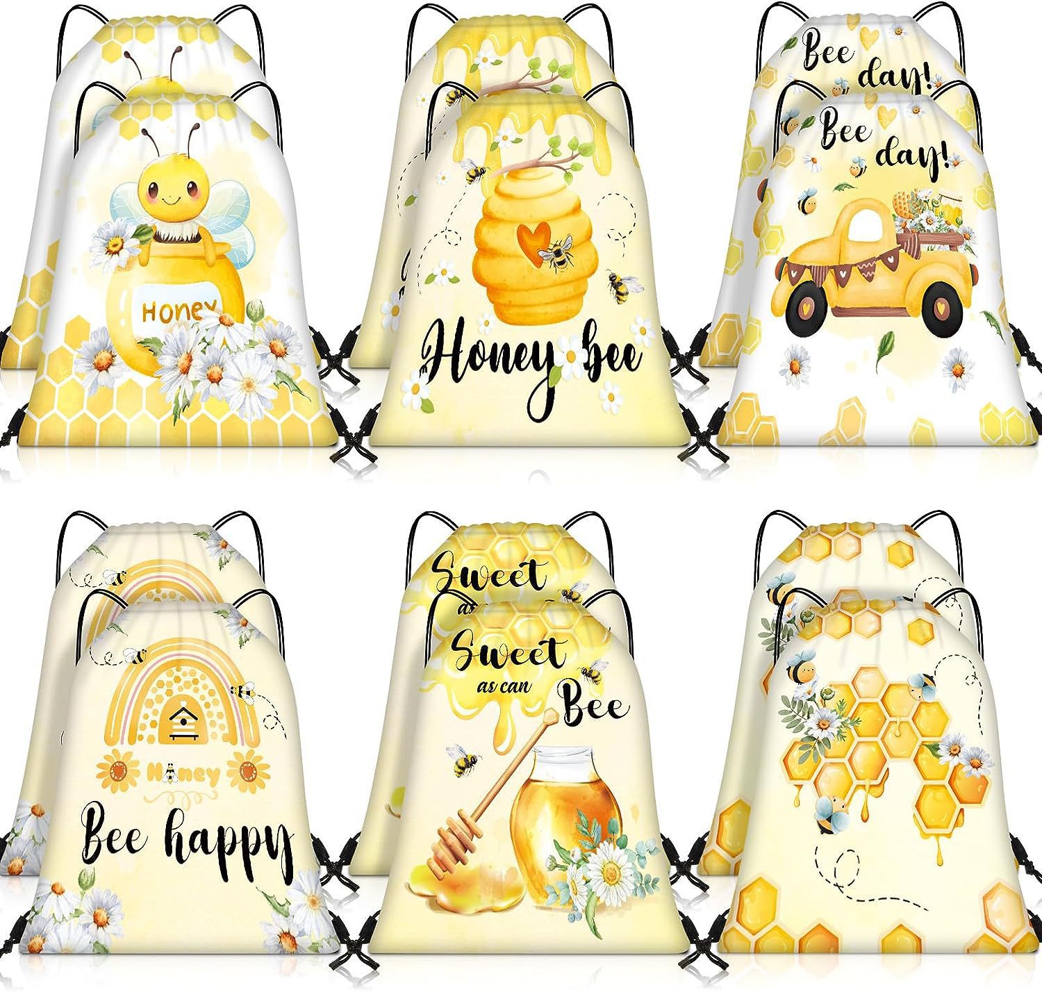 蜜蜂三双肩抽绳背包袋子卡通动物便携收纳袋涤纶手提抽绳袋束口袋