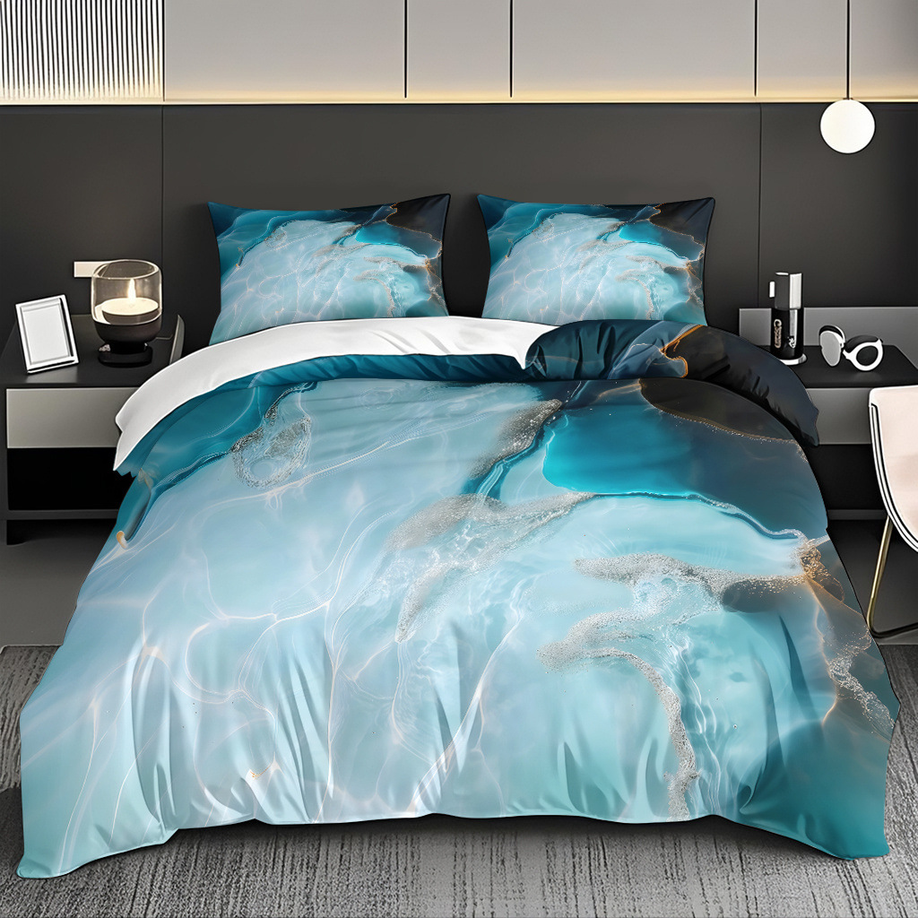 Transfronterizo tibetano azul oro mármol textura suave molienda impresión digital kit de colcha de tela se puede diseñar