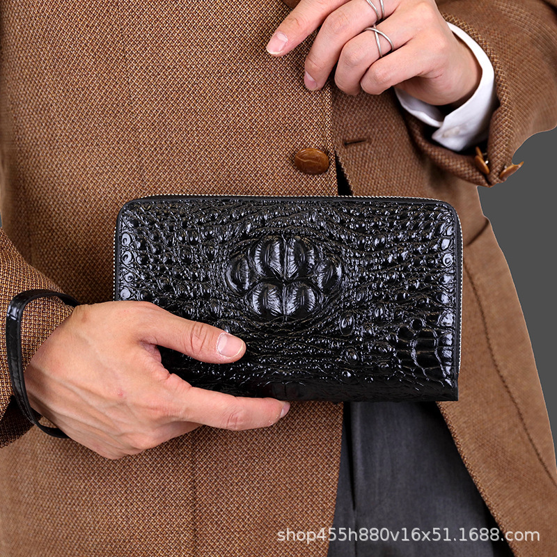 2023 Men's Crocodile Pattern Clutch Bag, Hand-Held Bag, Mobile Phone Bag, Single Zipper Handbag, 2025 Large Capacity