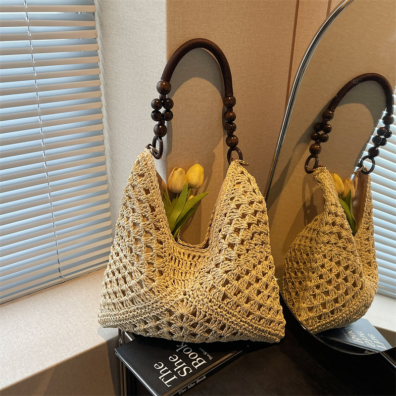 2026 New Style Straw Woven Bag, Fashionable Beach Vacation Hollow-Out Shoulder Tote Bag, Woven Basket Bag, Wholesale