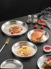 2F特厚家用圓盤純平底深盤直角邊圓形托盤涼皮羅羅烘焙糕盤簡約盤