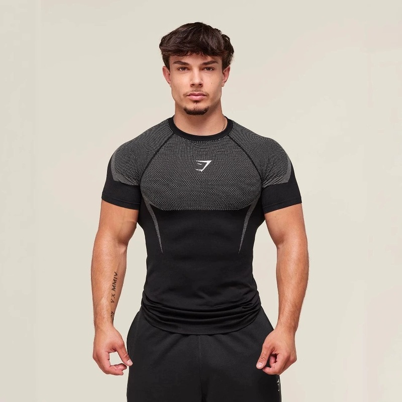 GYMSHARK フィットネストップスメンズカジュアルランニング速乾通気性タイツ半袖 Tシャツメンズマッスルシャーク|undefined