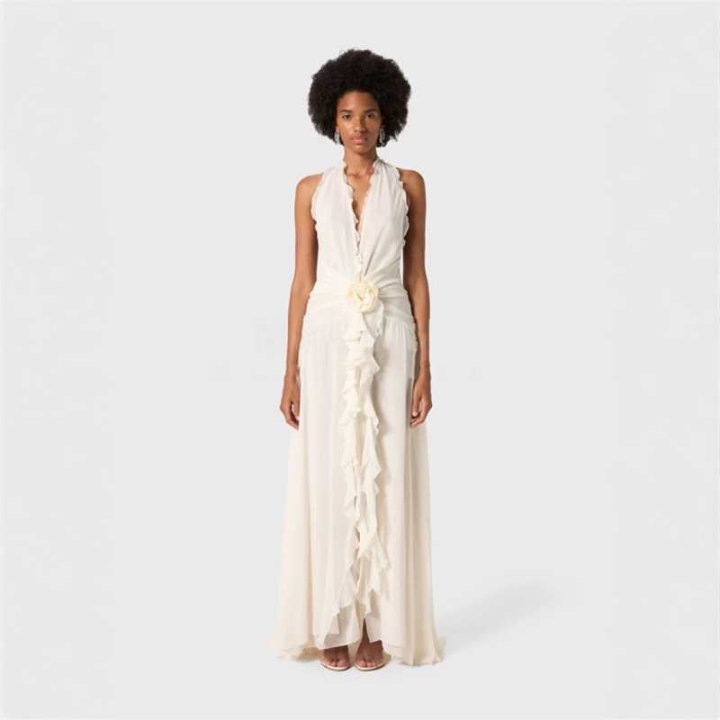 25 Summer Australian Trendy Brand Goddess-Style Sexy V-Neck Sleeveless Dress with Three-Dimensional Floral Ruffles and Large Flowing Skirt in Multiple Colors