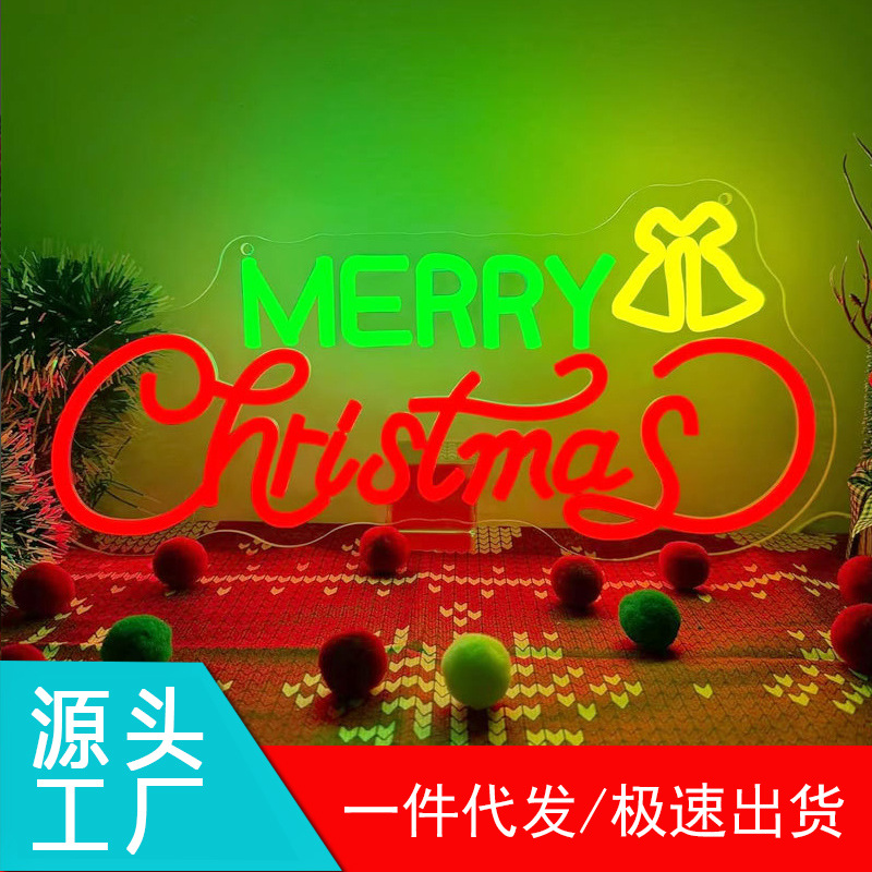 Merry Christmas bells neon lights, LED neon lights for wall decoration, USB powered sign.