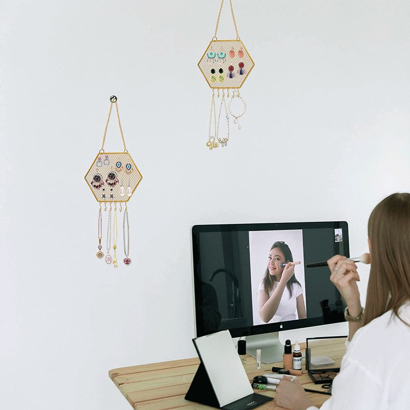 多功能铁艺网格首饰架墙面壁挂式珠宝收纳架耳环项链饰品展示架