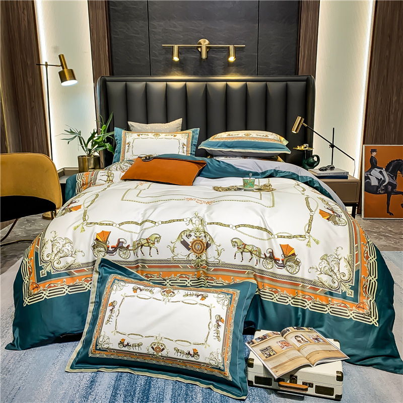 新款美式轻奢50支纯棉四件套爱马风全棉北欧床品微商礼品一件代发|ms