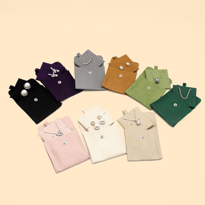 Suede Flip-Top Snap Jewelry Bag, Fashionable Microfiber Jewelry Bag with Inner Card, Necklace, Earrings, Dust-Proof Storage Bag Suede Flip-Top Snap Jewelry Bag, Fashionable Microfiber Jewelry Bag with Inner Card, Necklace, Earrings, Dust-Proof Storage Bag