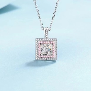 Moissanite Necklace Silver Gold Plated Mossam Diamond Clavicle Chain Double Color Princess Square Pendant with Certificate Over-test Drill Detection