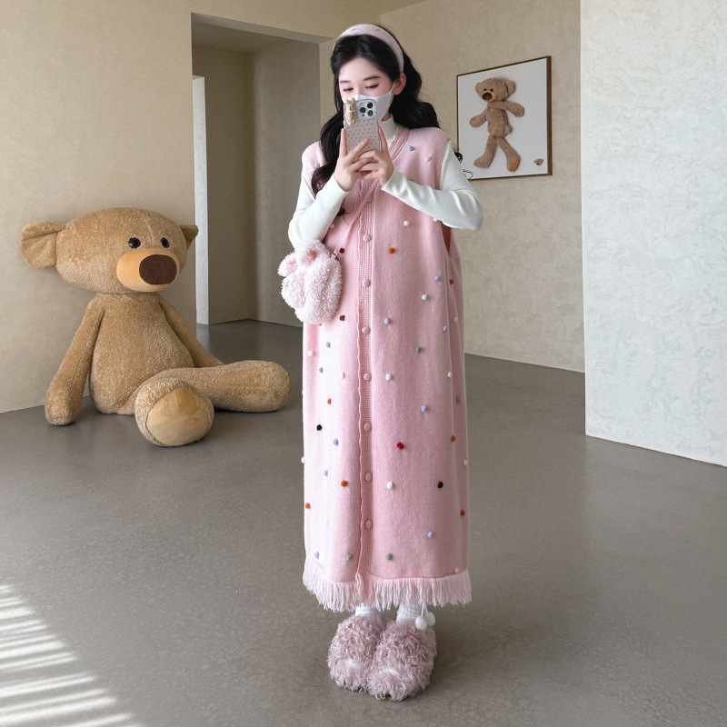 孕妇秋季时尚百搭打底毛衣宽松流苏毛衣背心裙甜美显瘦孕妇两件套|undefined