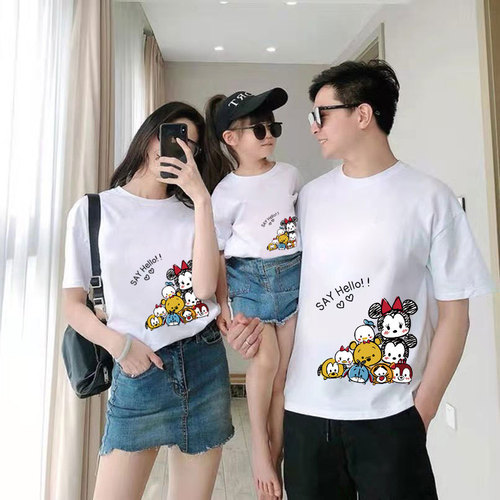 Mickey parent-child short-sleeved clothing for a family of three or four when traveling, western-style family clothing, kindergarten activity class clothing, mother-daughter clothing T
