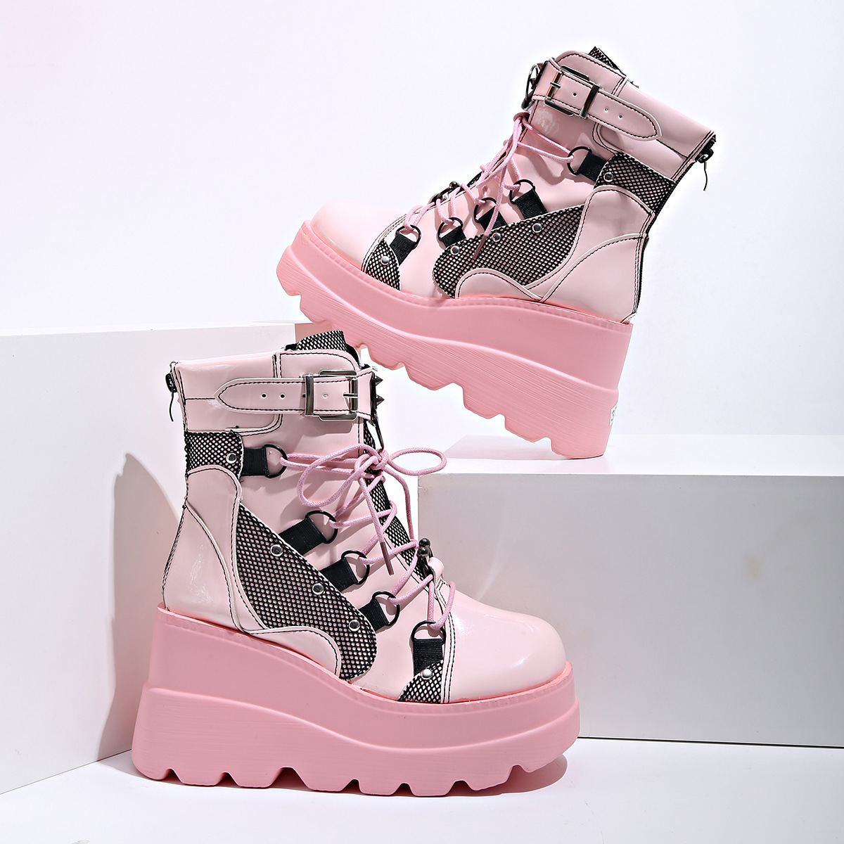 Women's Shoes wedge heel Martin boots women 2024 new pink thick sole large size fashion short boots women dark rivets_voghion.com