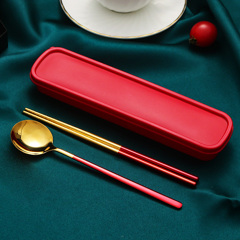 304 vajilla portátil de acero inoxidable cuchara coreana Tenedor palillos conjunto de tres piezas estudiante traje de viaje al aire libre logo imprimible