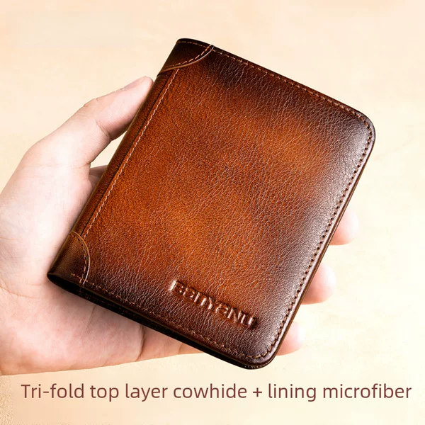 Factory direct wallet men's leather anti-theft brush ultra-thin multi-card short wallet RFID cross-border foreign trade Wholesale