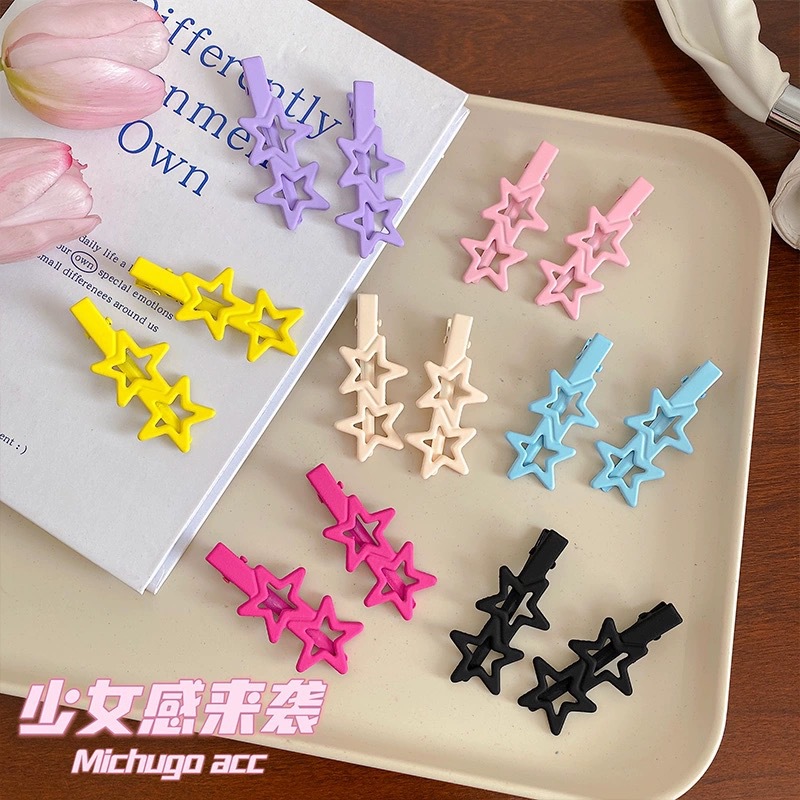 Gradiente de color caramelo estrella horquilla frente femenina pelo roto clip de pico de pato horquilla simple niños frente Bangs clip tocado