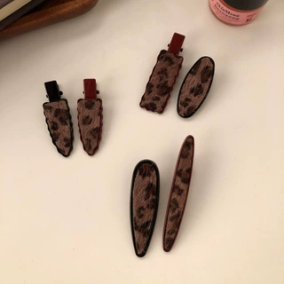高级感复古豹纹发夹女新款不规则毛绒鸭嘴夹刘海侧边夹发卡发饰品