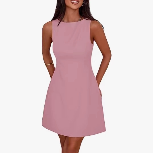 European and American New Style Women's Formal Dress, Summer Style, Sleeveless, Boat Neck, Flared, Elegant Mini Cocktail Party Dress European and American New Style Women's Formal Dress, Summer Style, Sleeveless, Boat Neck, Flared, Elegant Mini Cocktail Party Dress