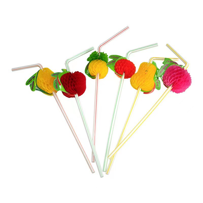 Transfronterizo Hawaii paja de plástico desechable creativo 3D panal de frutas paja decorativa tira de color fluorescente