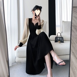 Spring and Autum Plus Size Fat mm New Women's French Design Niche High-End Elegant Hepburn Style Long-Sleeved Dress