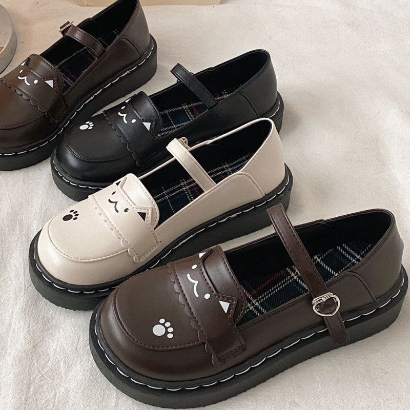 2025 Summer Lolita Lucky Cat Cute Flat Small Leather Shoes Student Uniform Shoes Girls Japanese JK Shoes