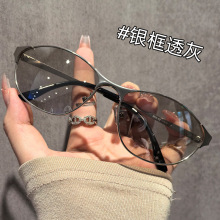 复古猫眼蓝色朋克骑行防晒UV400墨镜女 Y2K千禧太阳镜配度数35010