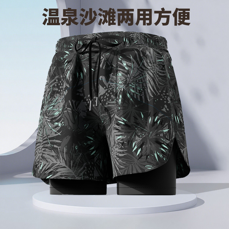 Summer Men's Swimming Trunks New Style Handsome and Fashionable Large Size Boxer Shorts with Fake Two-Piece Design to Prevent Embarrassment Printed Sports Swimming Shorts