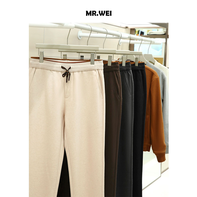 Light, Warm, Smooth and Waxy) Autumn and Winter Elegant Old Money Classy Wool Velvet Soft and Comfortable Knitted Jogging Pants for Men Casual Pants