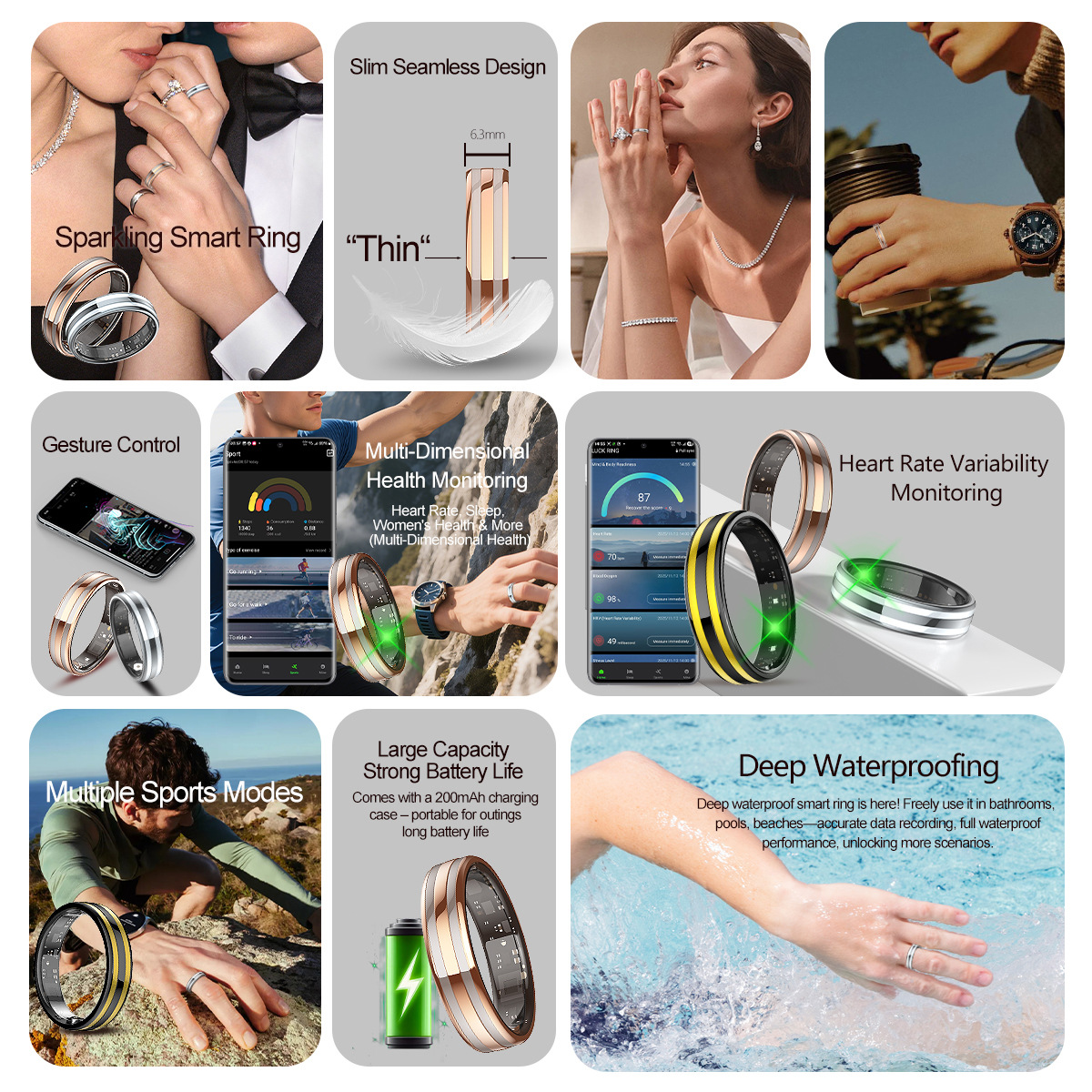 Nuevo anillo inteligente transfronterizo frecuencia cardíaca oxígeno cepillo de sueño video monitoreo de salud tecnología negra pulsera inteligente Bluetooth