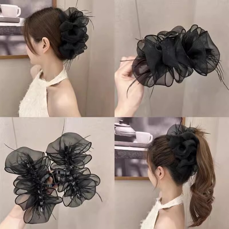 クラウドバブルメッシュクリップ女性のための 2025 新しいハイエンドヘアスタイル大型フェザークリップヘアピンヘアアクセサリー|undefined