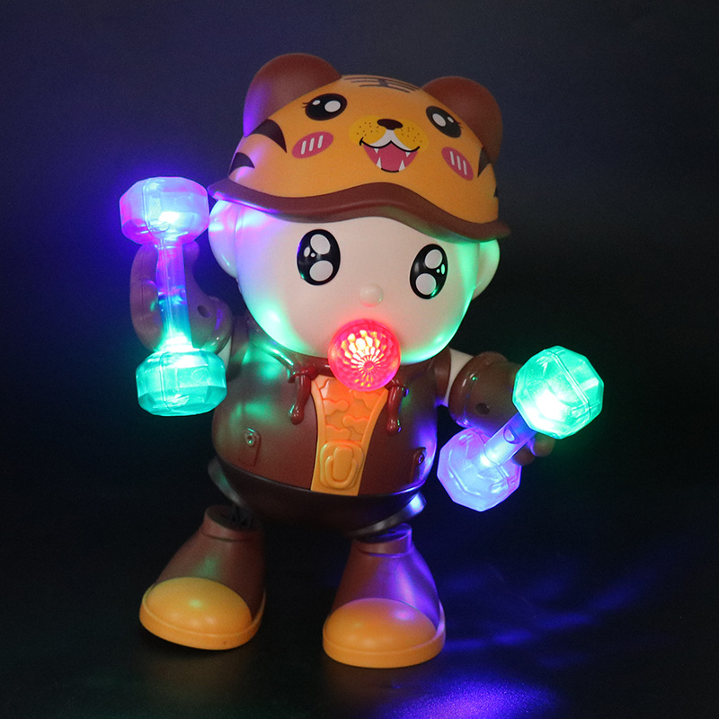 Oso de fresa baile eléctrico música luz columpio baile dibujos animados animal fitness experto muñeca eléctrica