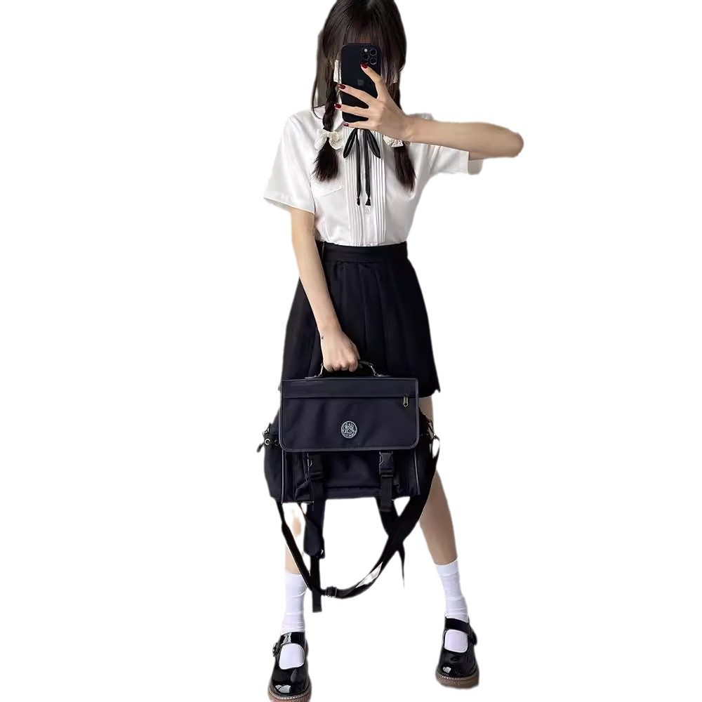 THORNY RABBIT 오리지널 JK 아코디언 플리츠 반팔 셔츠 일본 제복 학교 긴팔 코너 플래 킷 여성용 가을, 겨울 다목적 셔츠